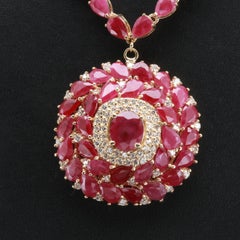 18K Gold Halo Pendant Necklace, Full Eternity Ruby Diamond Wedding Necklace
