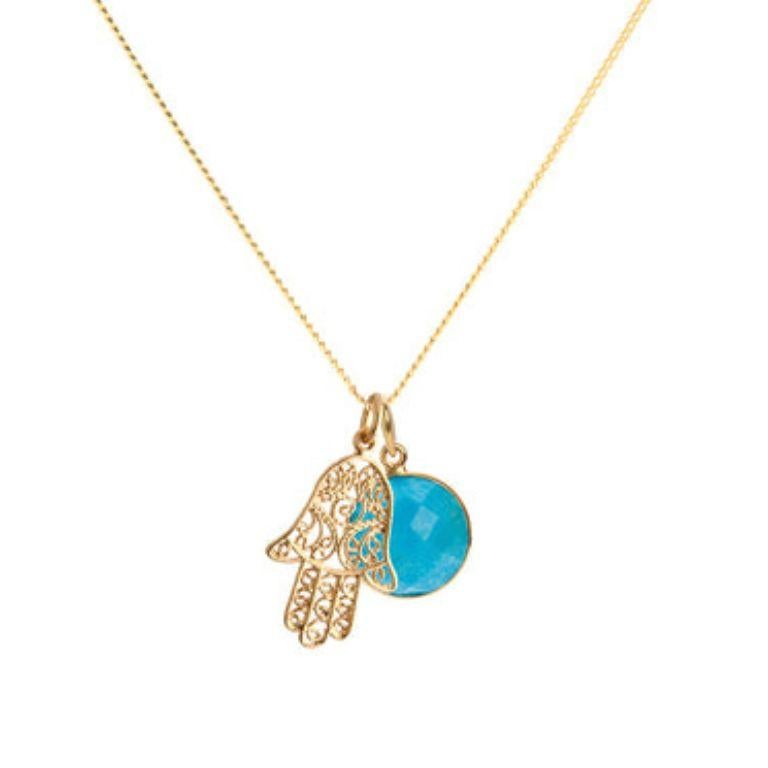 Rose Cut 18K Gold Hamsa Amulet + Amethyst Crown Chakra Pendant Necklace For Sale