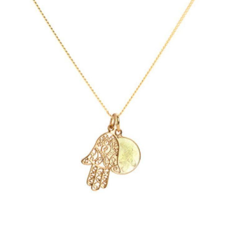 18K Gold Hamsa Amulet + Amethyst Crown Chakra Pendant Necklace For Sale 1