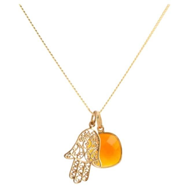 18 Karat Gold Hamsa Amulet + Karneol Sacral Chakra Anhänger Halskette