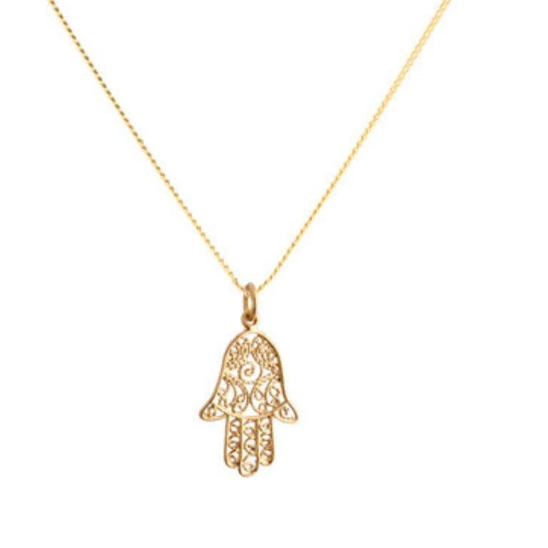 Collier pendentif chakra en or 18 carats, amulettes de Hamsa et citrine en vente 5