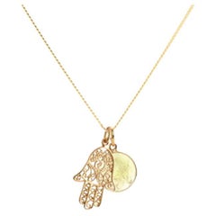Collier pendentif chakra en or 18 carats, amulettes de Hamsa et citrine
