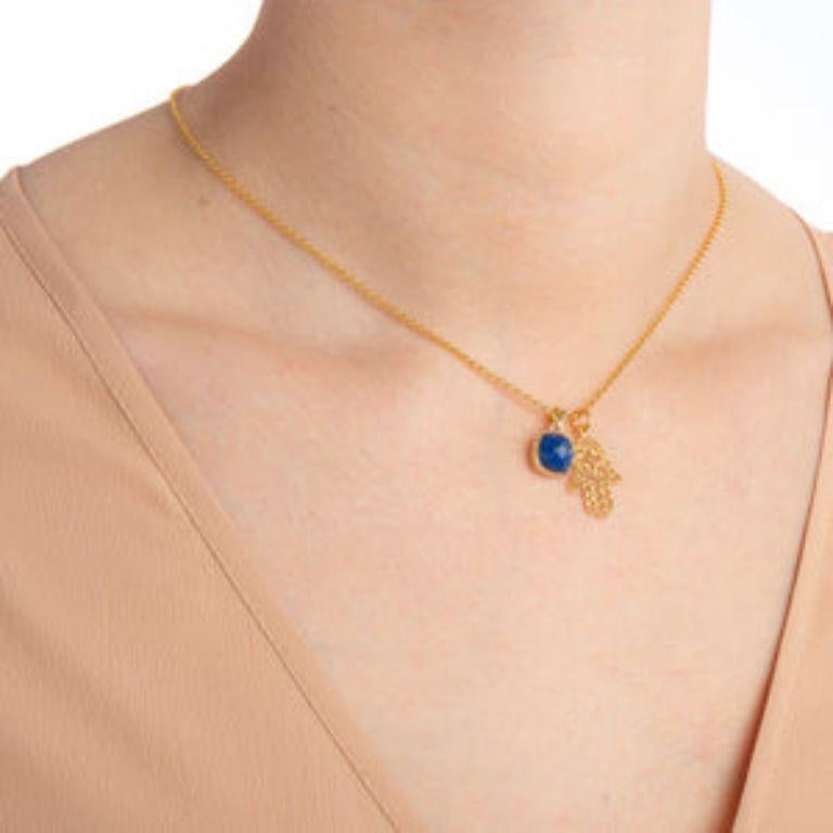 18K Gold Hamsa Amulet + Green Onyx Heart Chakra Pendant Necklace For Sale 4