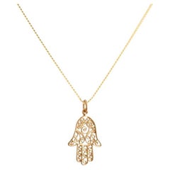 18K Gold Hamsa Amulet + Lapis Lazuli Third Eye Chakra Pendant Necklace