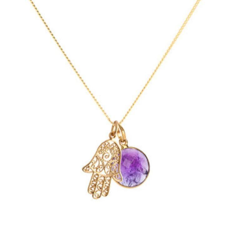 18K Gold Hamsa Amulet Pendant Necklace by Elizabeth Raine For Sale 3