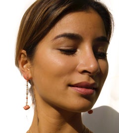 18K Gold Hand-Carved Coral Puffer Fish Earrings