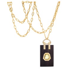 18K Gold Hand Carved Ebony Pendant with Yellow Citrine & Pavé Diamond Accents