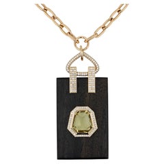 18K Gold Hand Carved Ebony Pendant with Yellow Citrine & Pavé Diamond Accents