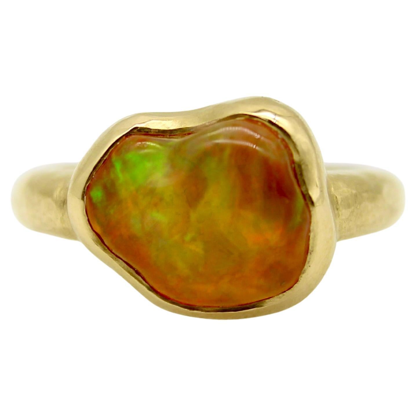 18K Gold Hand Carved Mexican Fire Oral Feu Ring by Tony Malmed For Sale