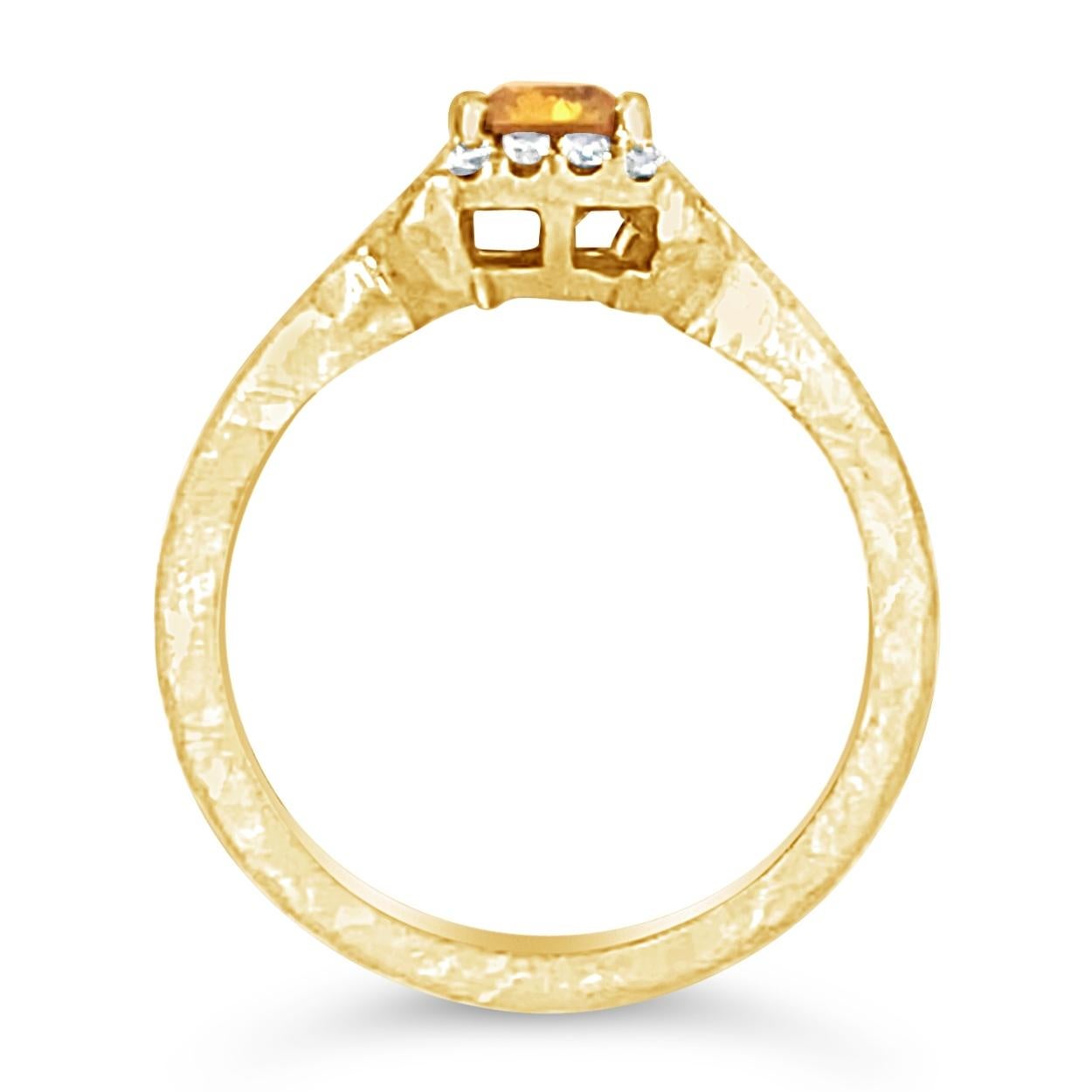 Art Nouveau 18K Hand-Hammered Engagement Ring with 0.80 Carat Orange Diamond Center For Sale