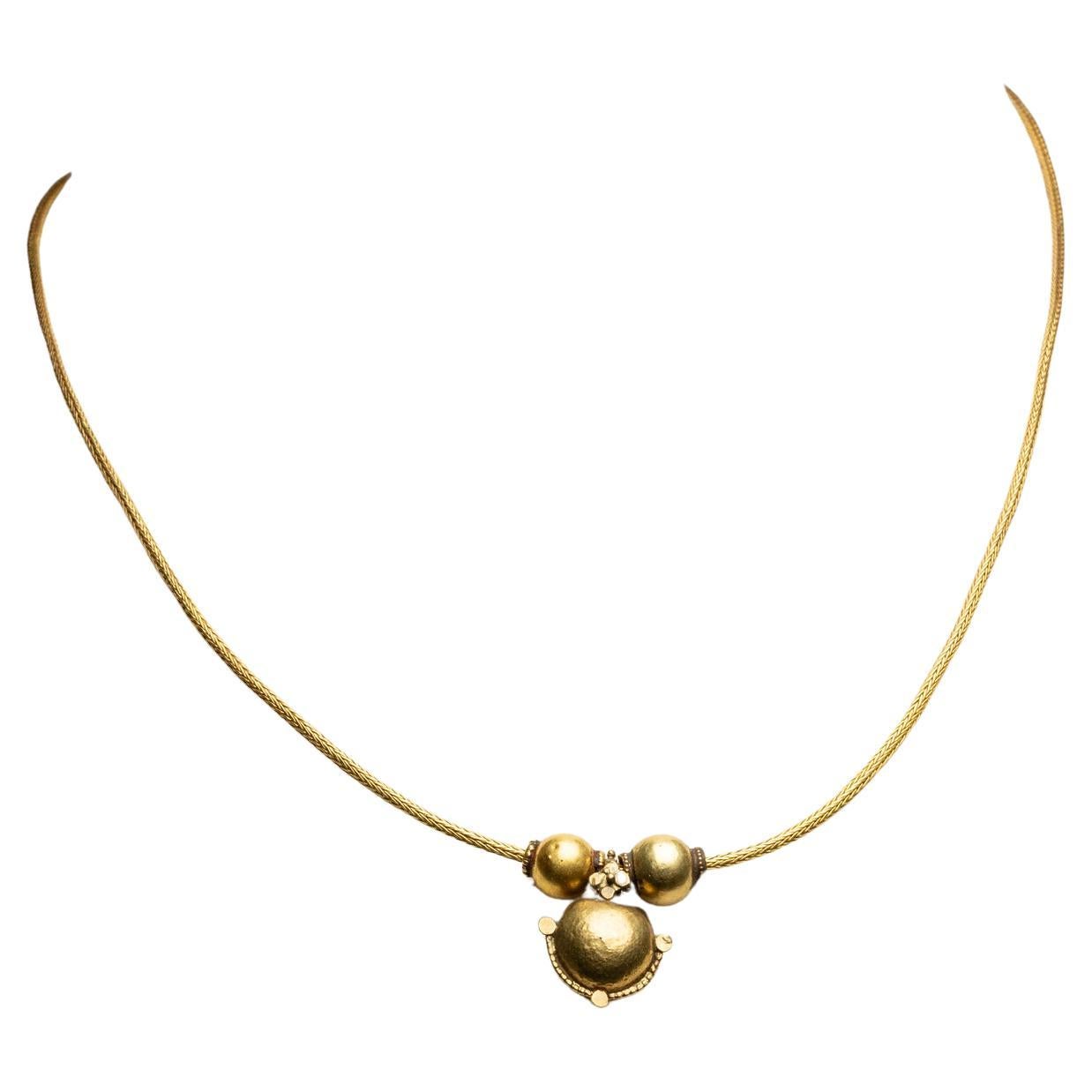 18K Gold Hand-Rolled Chain with Gold Pendant