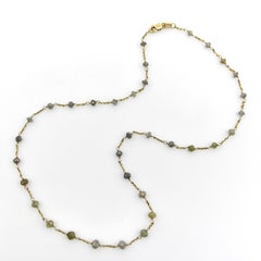 18K Gold Hand Wired Gray Diamond Faceted Bead Necklace