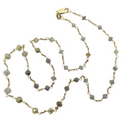 18K Gold Hand Wired Gray Diamond Faceted Bead Necklace