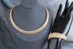 18K Gold Hand-Woven Wire Choker Necklace Bracelet Set  Sparkly  Light Weight