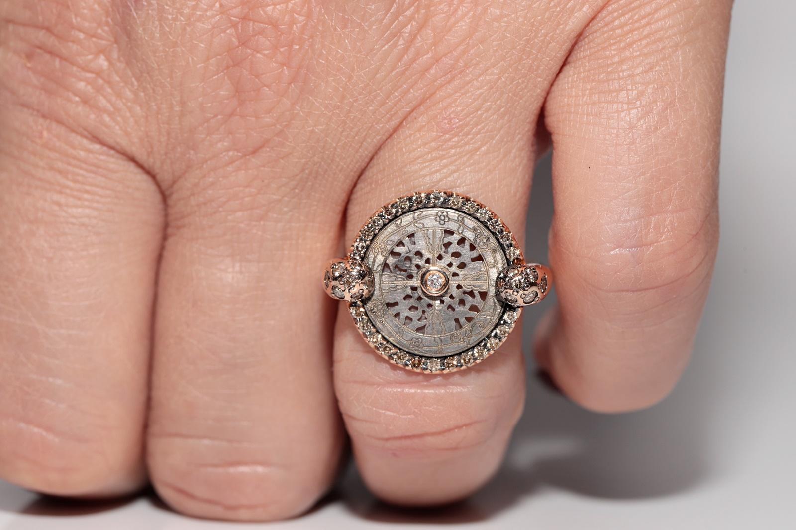 Oro de 18 quilates Hecho a Mano Parte Principal Plata Diamante Natural  Anillo estilo redondo Corte brillante en venta