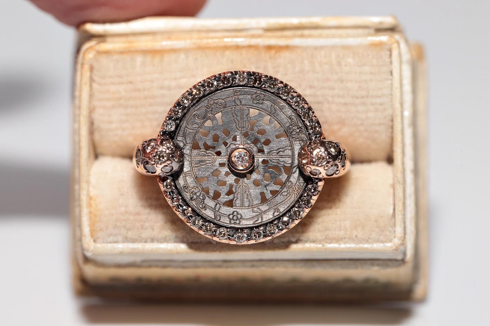 De las mujeres Oro de 18 quilates Hecho a Mano Parte Principal Plata Diamante Natural  Anillo estilo redondo en venta