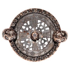 18k Gold Handcrafted Main Part Silver Natural Diamond  Round Style Ring