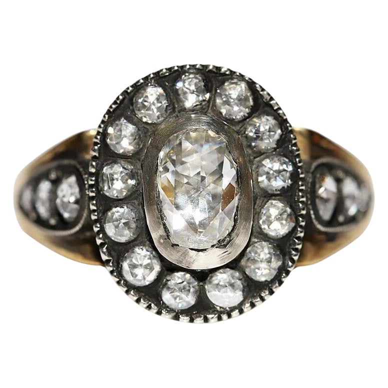 Bague cocktail décorée à la main en or 18 carats avec diamants naturels taille rose