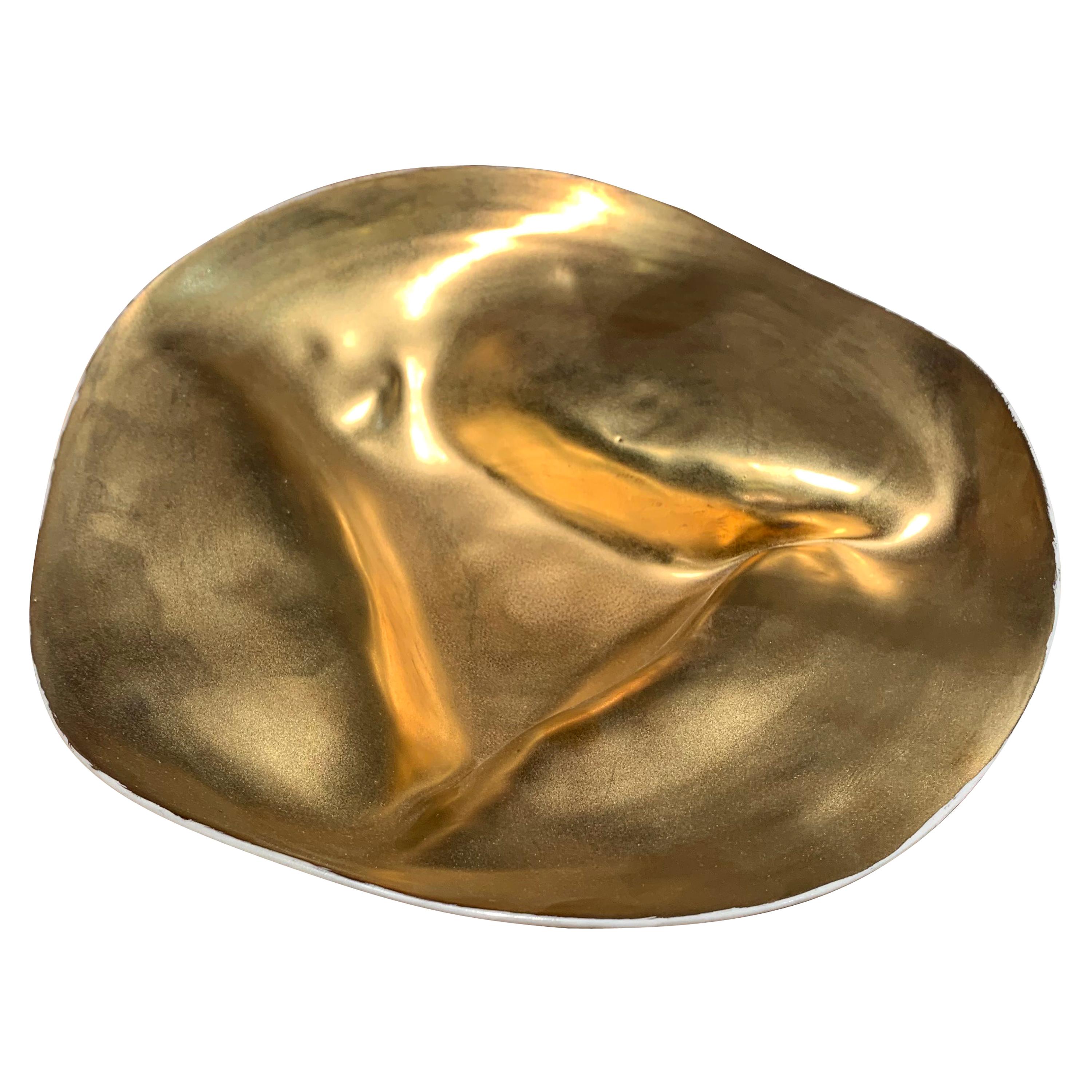 18K Gold Handmade Organic Shape Porcelain Bowl, Italy, Contemporary For Sale