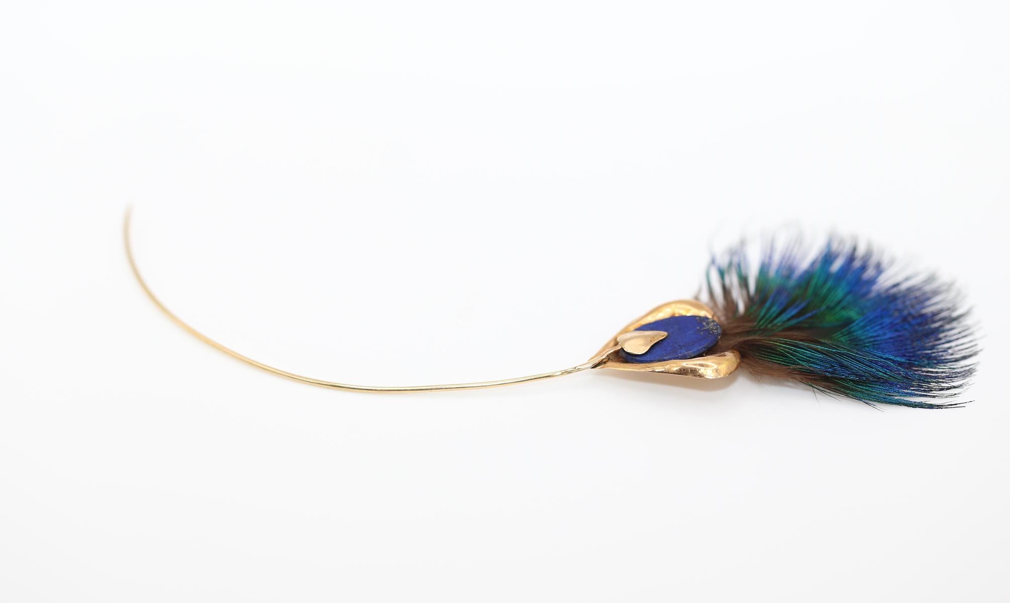 Women's or Men's 18K Gold Hatpin Brooch Lapis Lazuri Batya Wang, 1980 For Sale