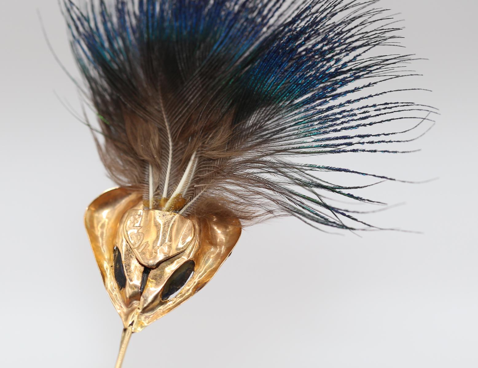 18K Gold Hatpin Brooch Lapis Lazuri Batya Wang, 1980 For Sale 1