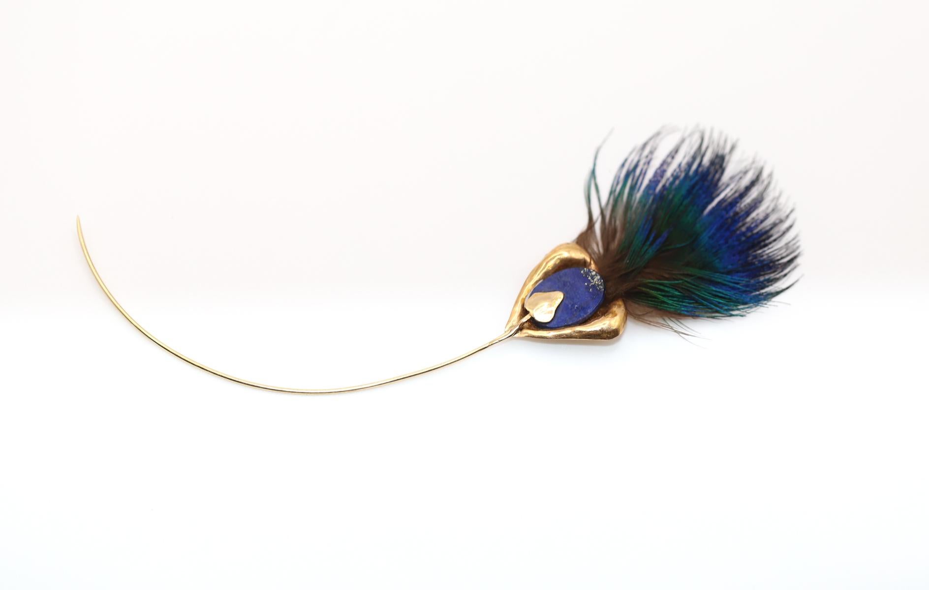 18K Gold Hatpin Brooch Lapis Lazuri Batya Wang, 1980 For Sale 3