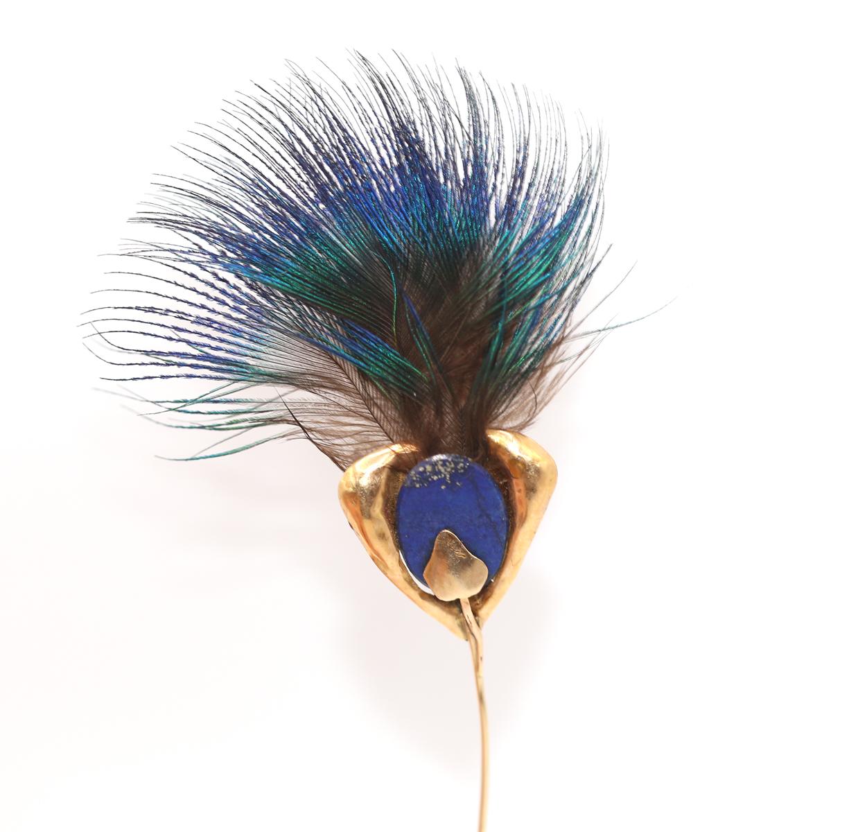 18K Gold Hatpin Brooch Lapis Lazuri Batya Wang, 1980 For Sale 4