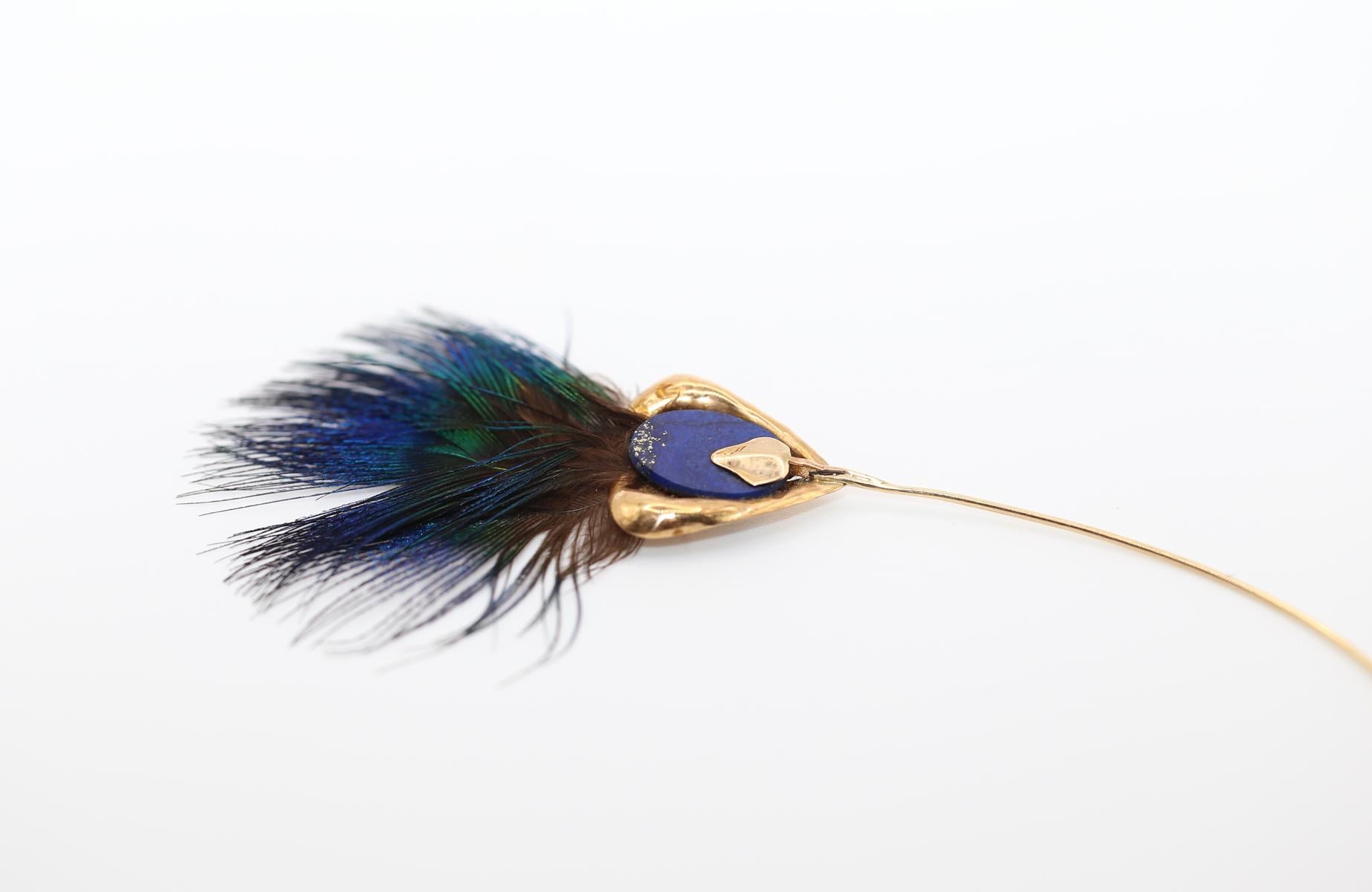 18K Gold Hatpin Brooch Lapis Lazuri Batya Wang, 1980 For Sale 5