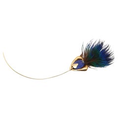 18K Gold Hatpin Brooch Lapis Lazuri Batya Wang, 1980