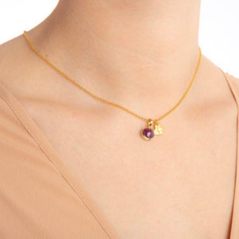 18K Gold Heart Amulet + Amethyst Crown Chakra Pendant Necklace For Sale 5