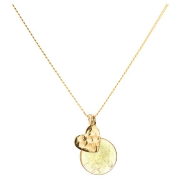 18K Gold Heart Amulet + Citrine Solar Plexus Chakra Pendant Necklace For Sale