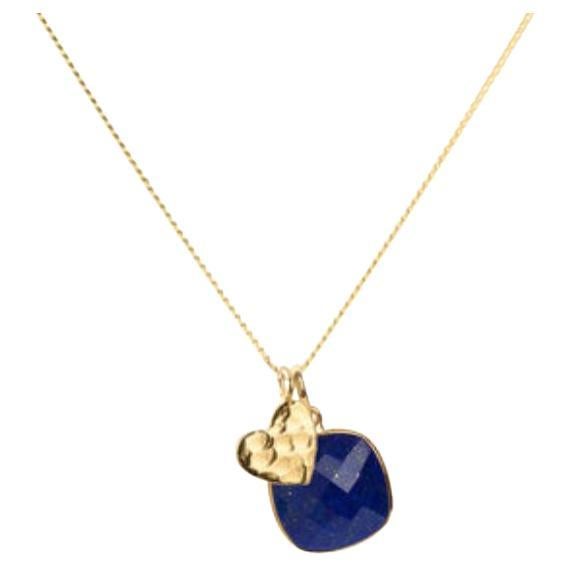 18K Gold Heart Amulet + Lapis Lazuli Third Eye Chakra Pendant Necklace For Sale