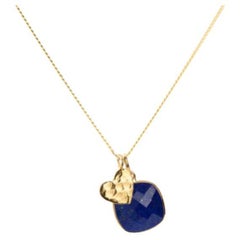 18 Karat Gold Herz Amulet + Lapislazuli Lazuli Third Eye Chakra Anhänger Halskette