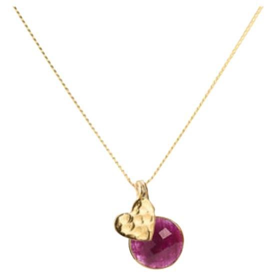 Taille rose Collier Amulette Coeur en or 18K + pendentif Turquoise Chakra de la gorge en vente