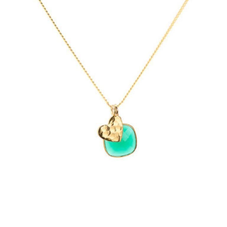 18K Gold Heart Amulet + Turquoise Throat Chakra Pendant Necklace For Sale 1