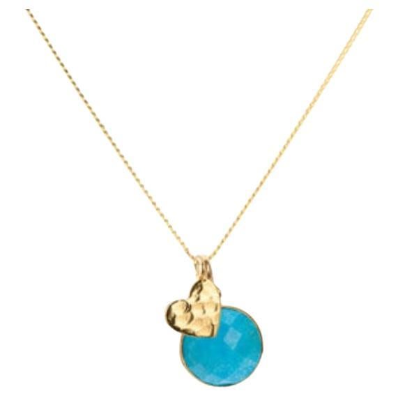 18K Gold Heart Amulet + Turquoise Throat Chakra Pendant Necklace For Sale