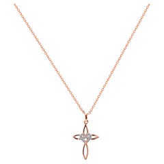 Collana di diamanti con cuore e croce in oro 18k Ciondolo a croce Collana religiosa