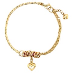 18K Gold Heart Charm Dual-Link Bracelet with Ruby Accents