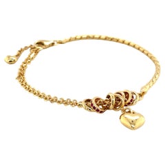 18K Gold Heart Charm Dual-Link Bracelet with Ruby Accents