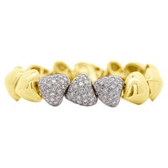18k Gold Heart Charm Link 3.5 Carat Pave Diamond Bracelet
