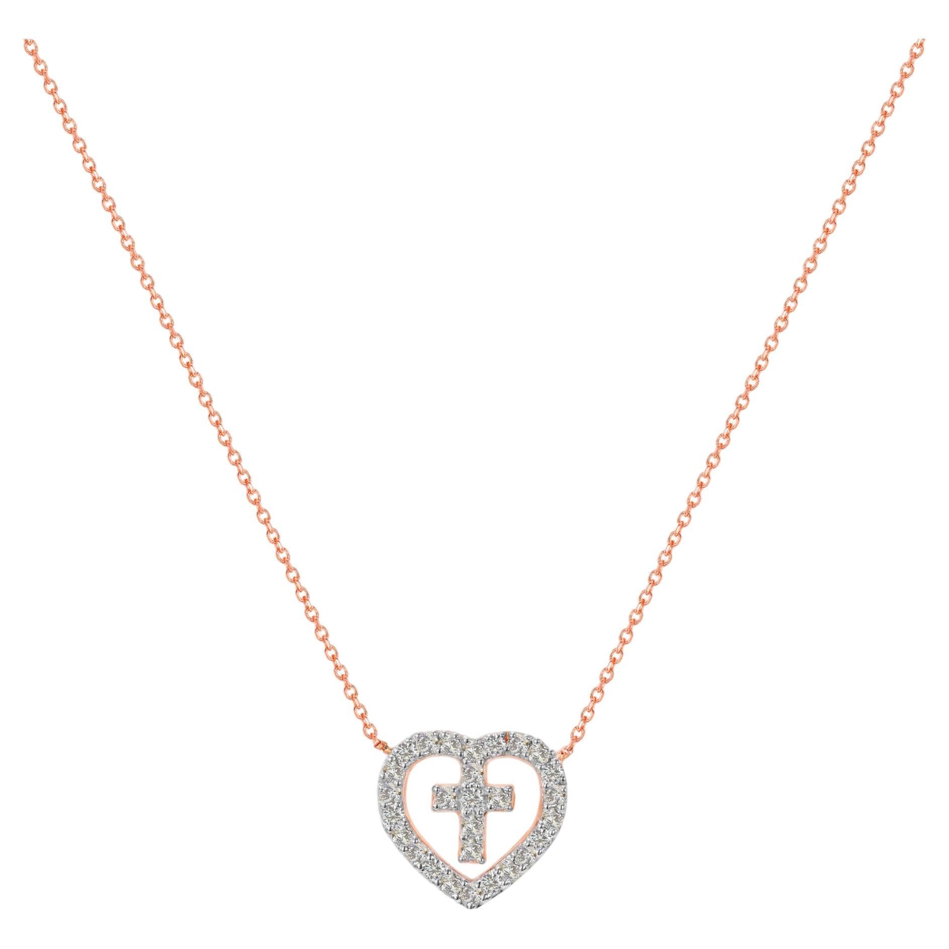 18k Gold Heart Cross Diamond Necklace Valentine Jewelry