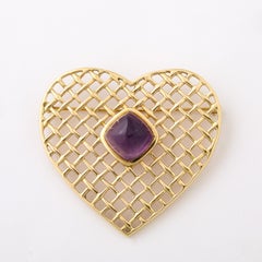 18K Gold Heart Form Woven Lacticework Brooch w/ Cabachon by Tiffany & Co.
