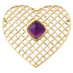 18K Gold Heart Form Woven Lacticework Brooch w/ Cabachon by Tiffany & Co.