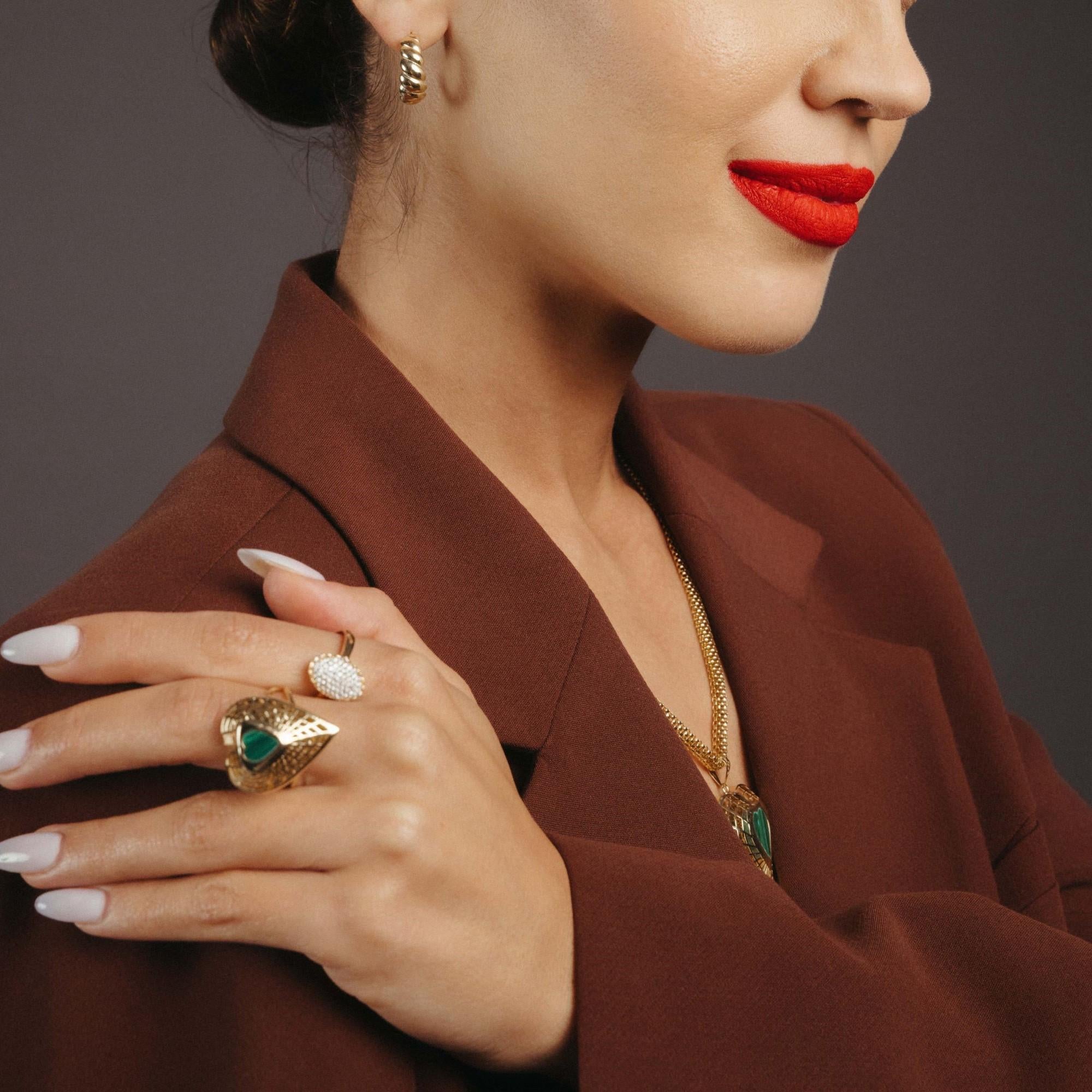 Bague en or 18K avec cœur en malachite - Bijoux de créateur en or massif avec déclaration Neuf - En vente à Patchogue, NY