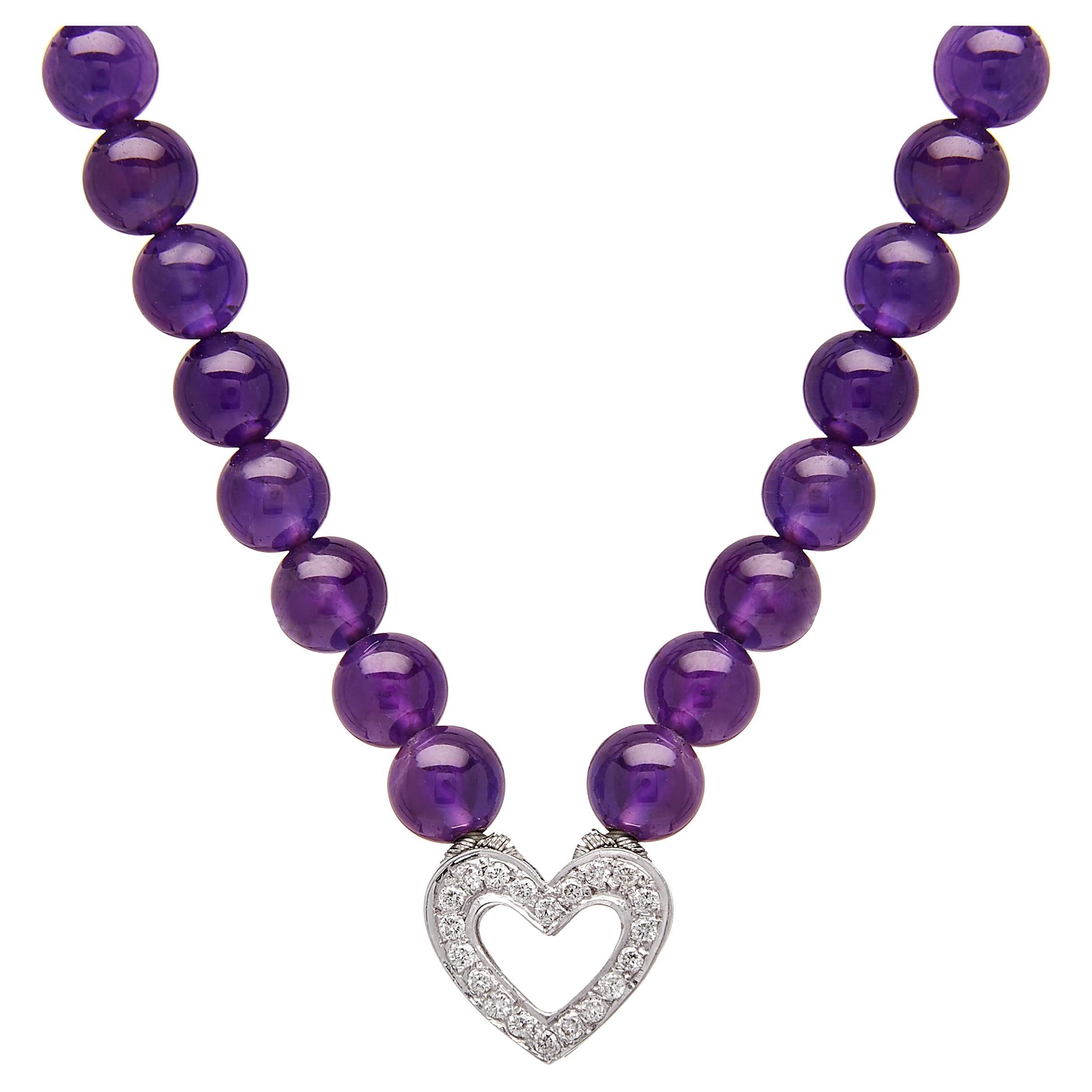 Collana a cuore in oro 18k con diamanti e quarzo in vendita