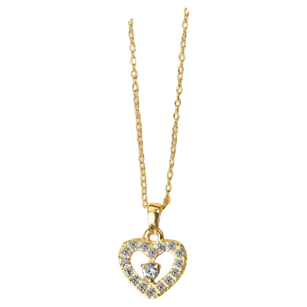 18k Gold Heart Shaped Diamond Necklace Gold Heart Necklace For Sale