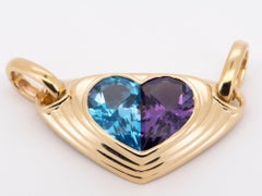 18K Gold Heart-Shaped Topaz Amethyst Pendant with Double Clasp R4587