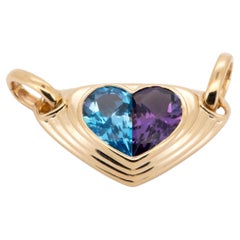 18K Gold Heart-Shaped Topaz Amethyst Pendant with Double Clasp R4587