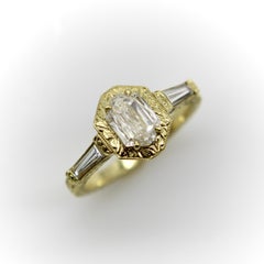 18K Gold Hexagonal Diamond Hand Engraved Ring