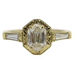 18K Gold Hexagonal Diamond Hand Engraved Ring
